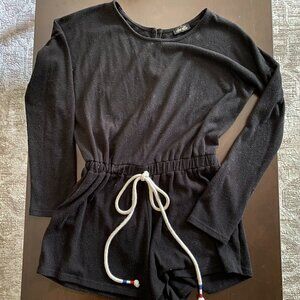 Dee Elle Black Long Sleeve Romper Drawstring Waist Casual Chic